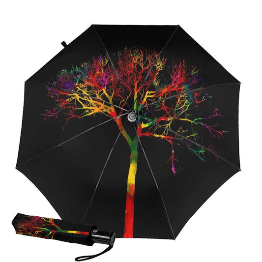 Parapluie compact avec motif d'arbre à souhaits à l'intérieur