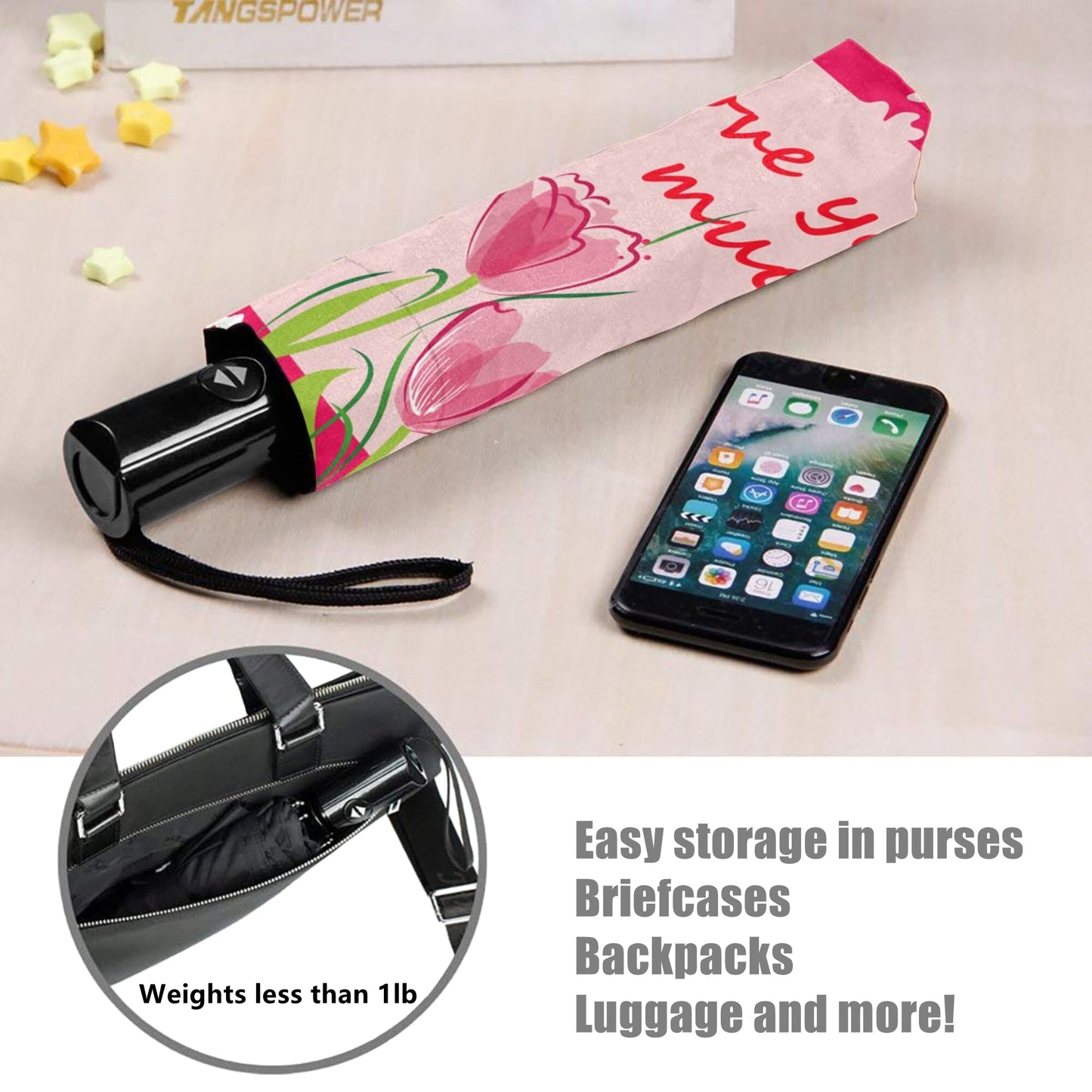 Parapluie pliable avec protection UV et imprimé « Love You So Much »