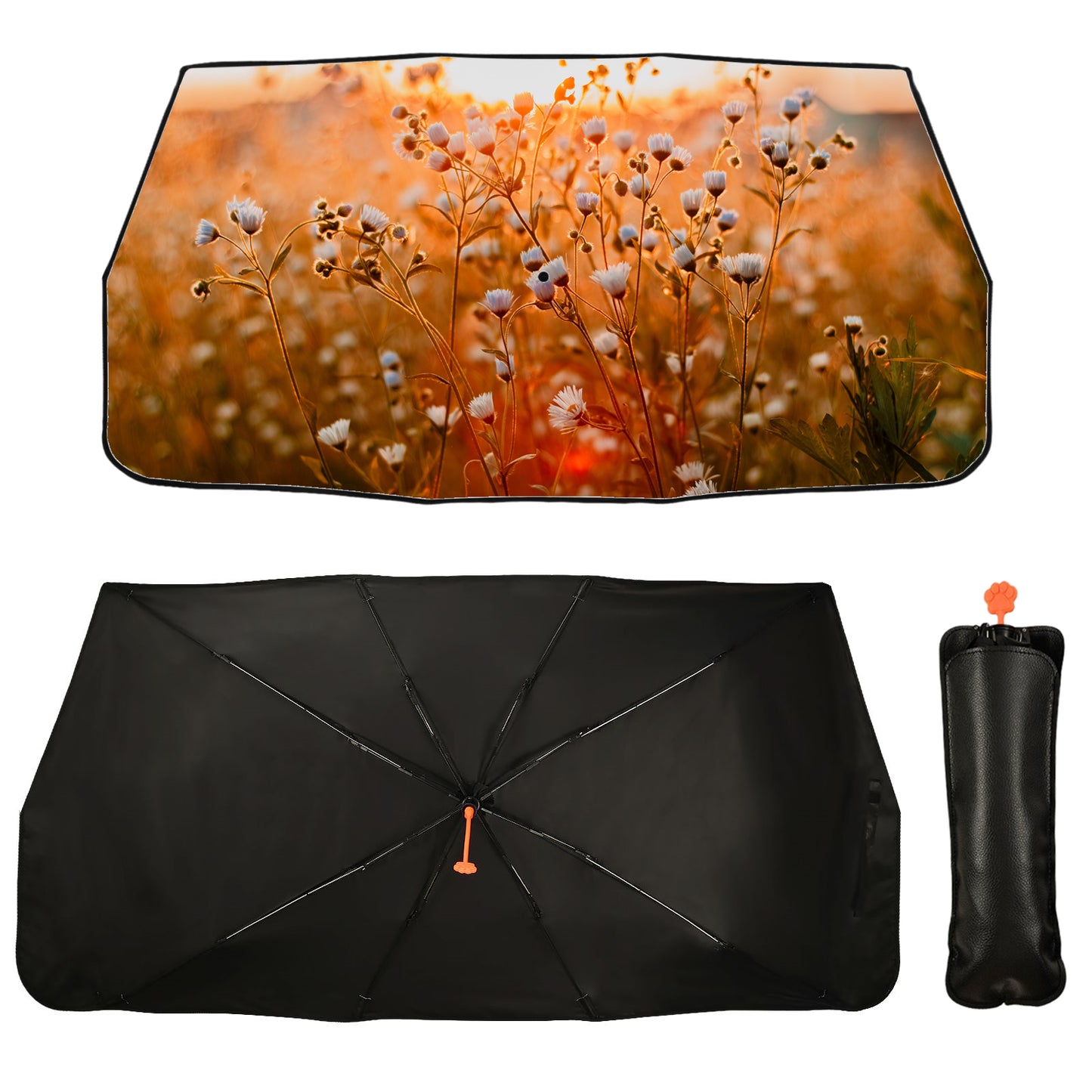 Regenschirm Auto Schatten mit Blumenfeld