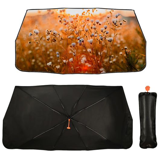 Regenschirm Auto Schatten mit Blumenfeld