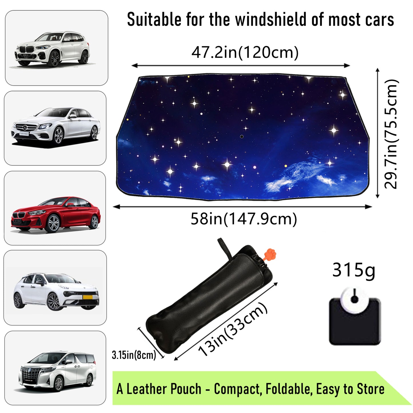 Faltbarer Auto-Sonnenschutz mit Sternen und Galaxie-Motiv