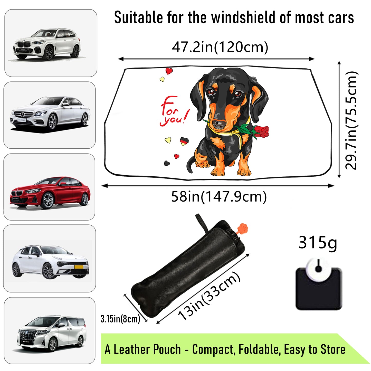 Niedlicher Sonnenschirm fürs Auto mit Hunde-Print
