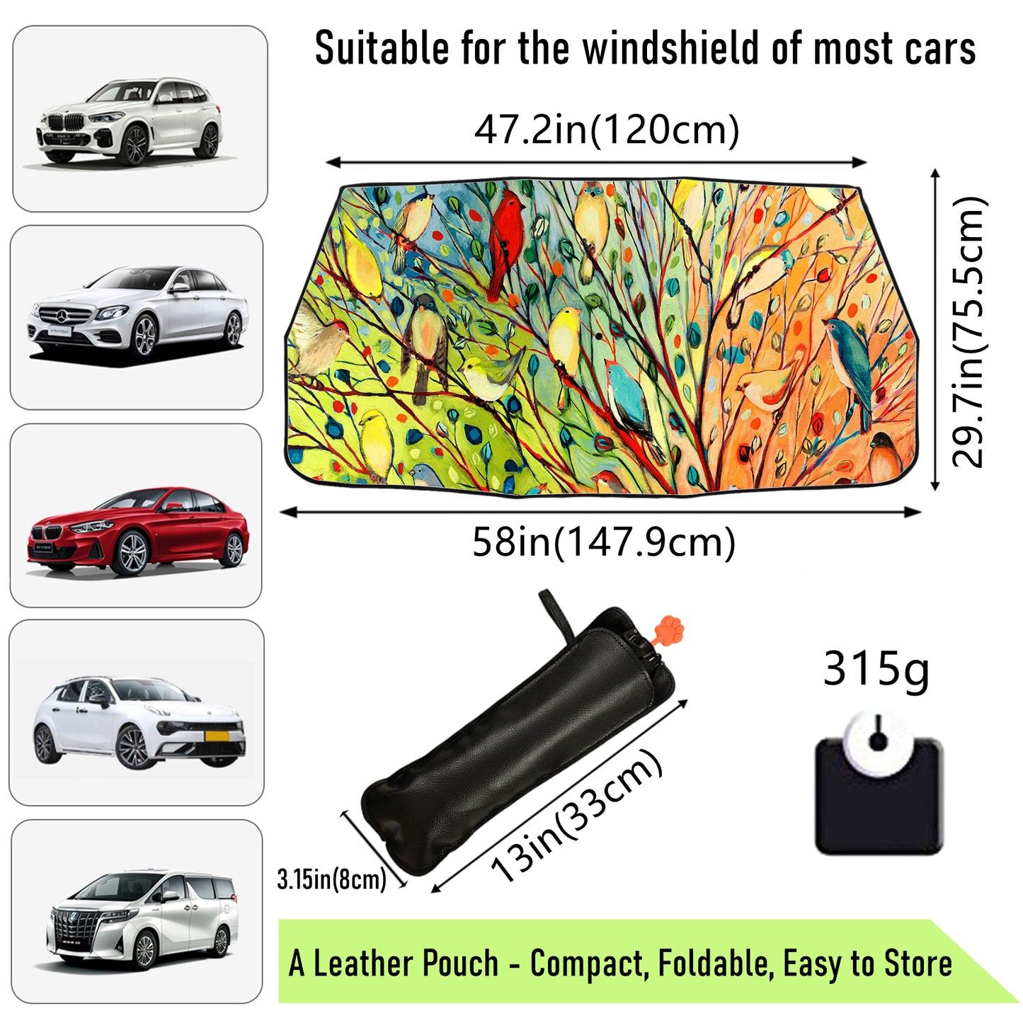 Vogel-Ölgemälde, Auto-Sonnenschutz für die Windschutzscheibe