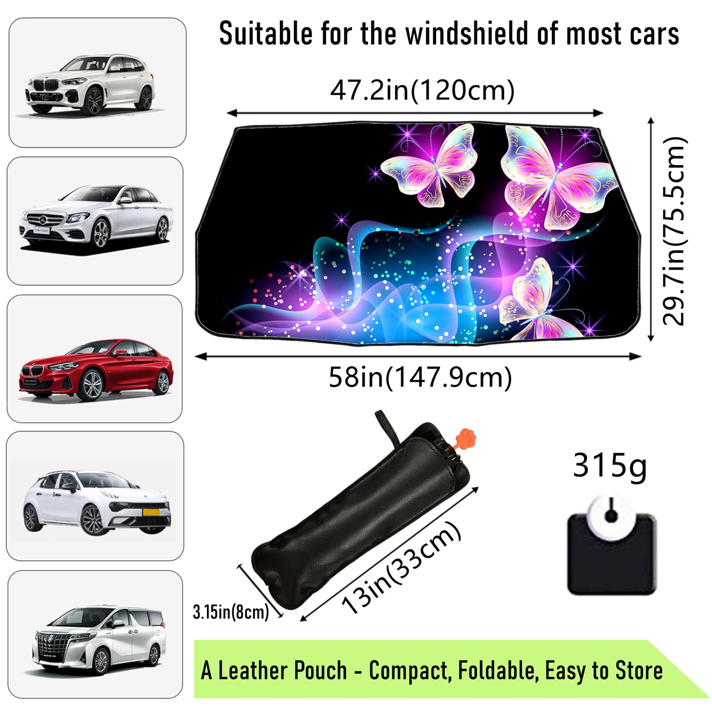 Auto-Sonnenschutz im Regenschirm-Stil mit Schmetterlings-Design
