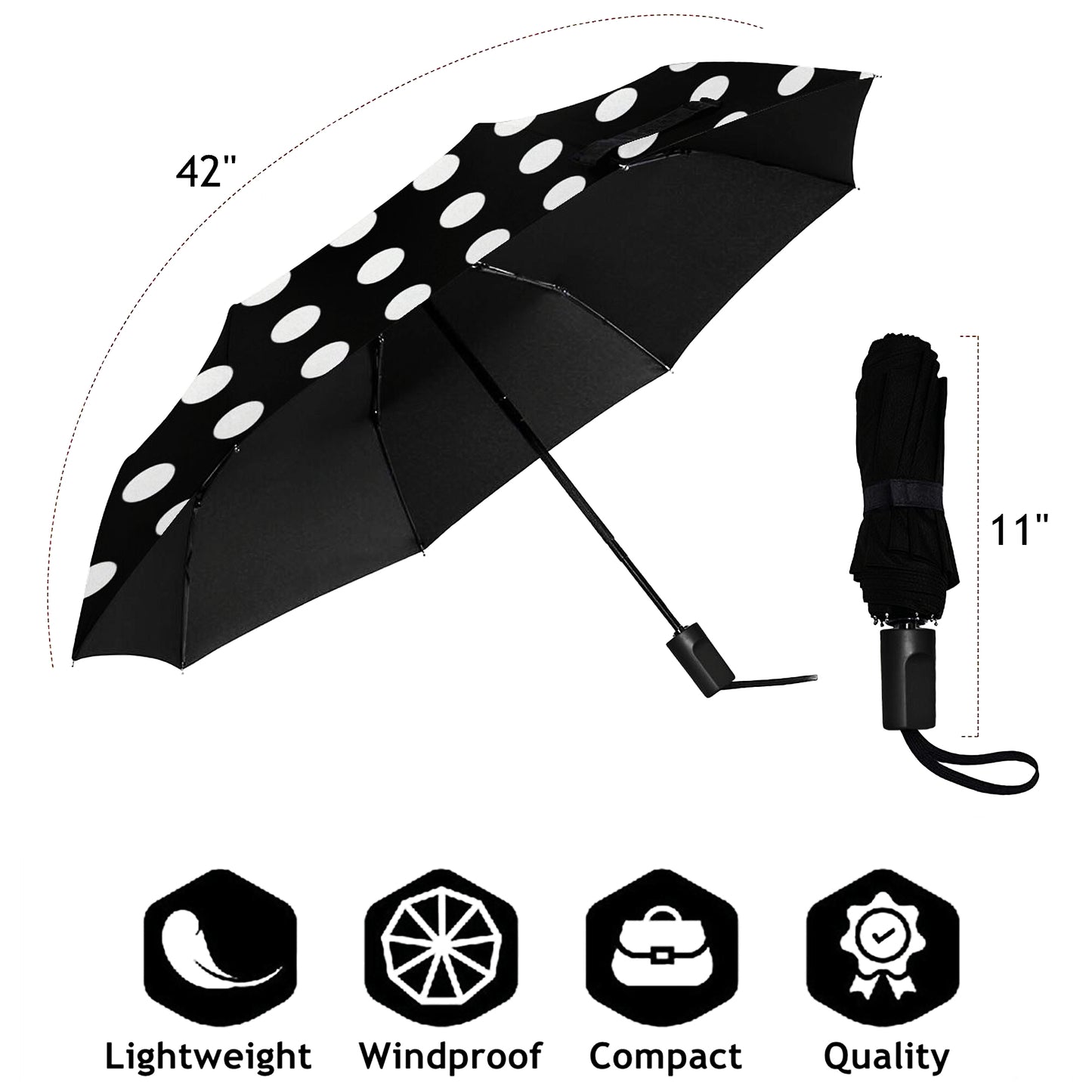 Parapluie pliant manuel à pois noirs et blancs