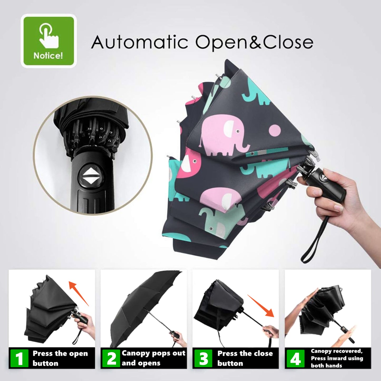 Parapluie de voyage compact éléphant