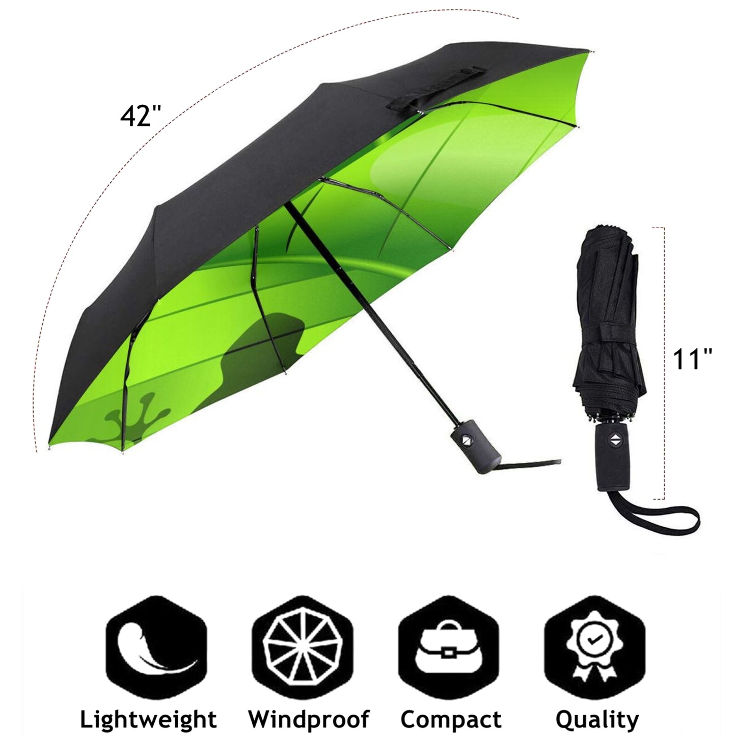 Compact Umbrella With Funny Frog Design Inside