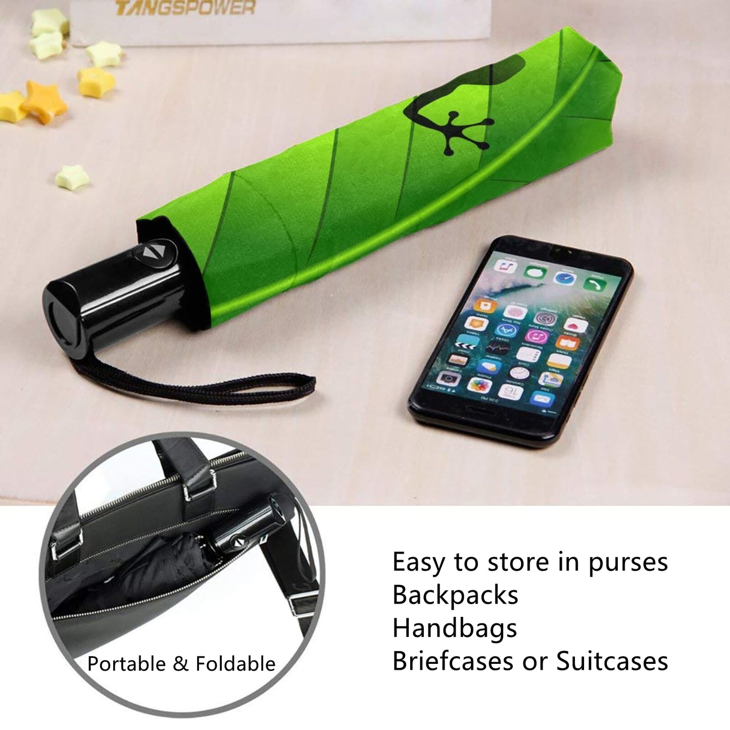 Compact Umbrella With Funny Frog Design Inside