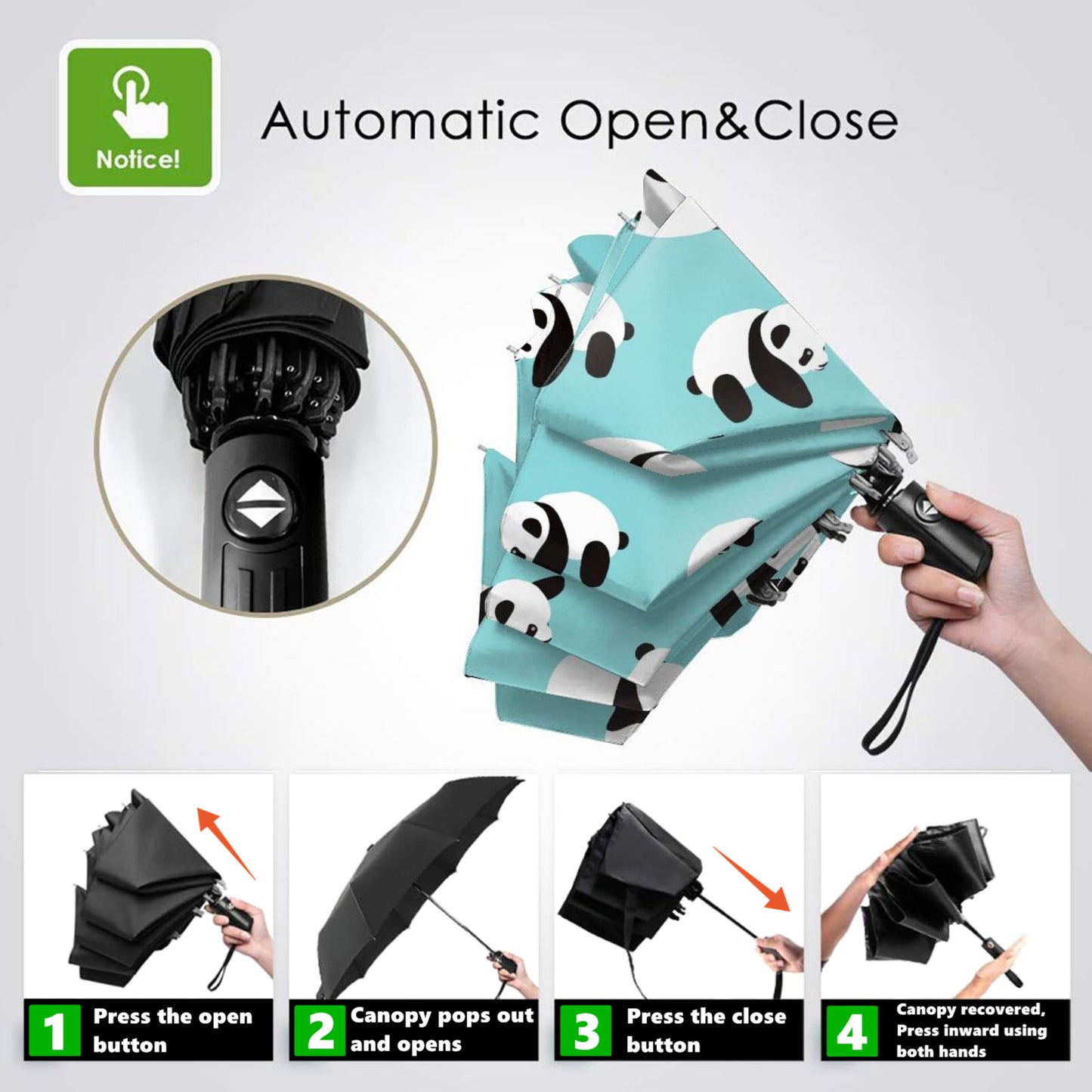 Small Compact Umbrella With Panda Design Inside