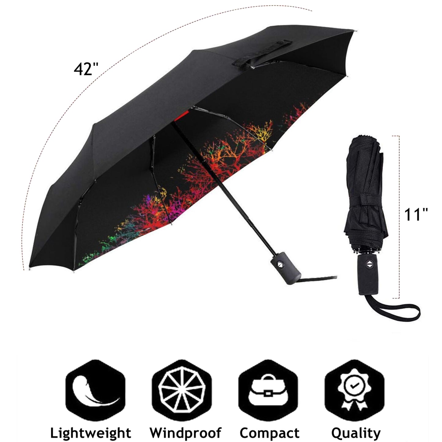 Parapluie compact avec motif d'arbre à souhaits à l'intérieur