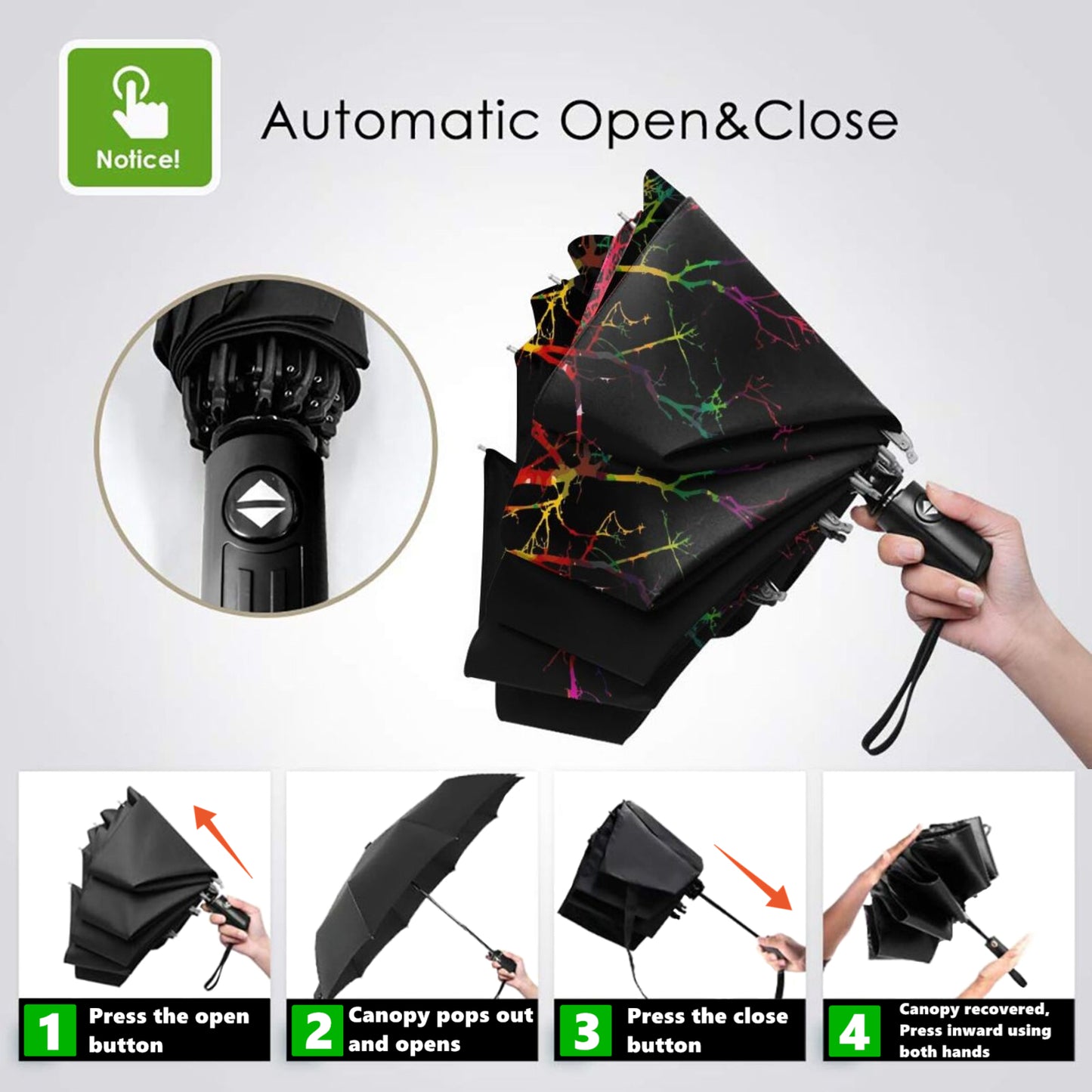 Parapluie compact avec motif d'arbre à souhaits à l'intérieur