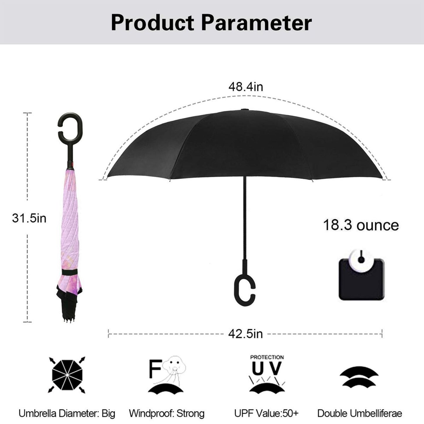 Umgekehrter Regenschirm mit Einhorn-Print
