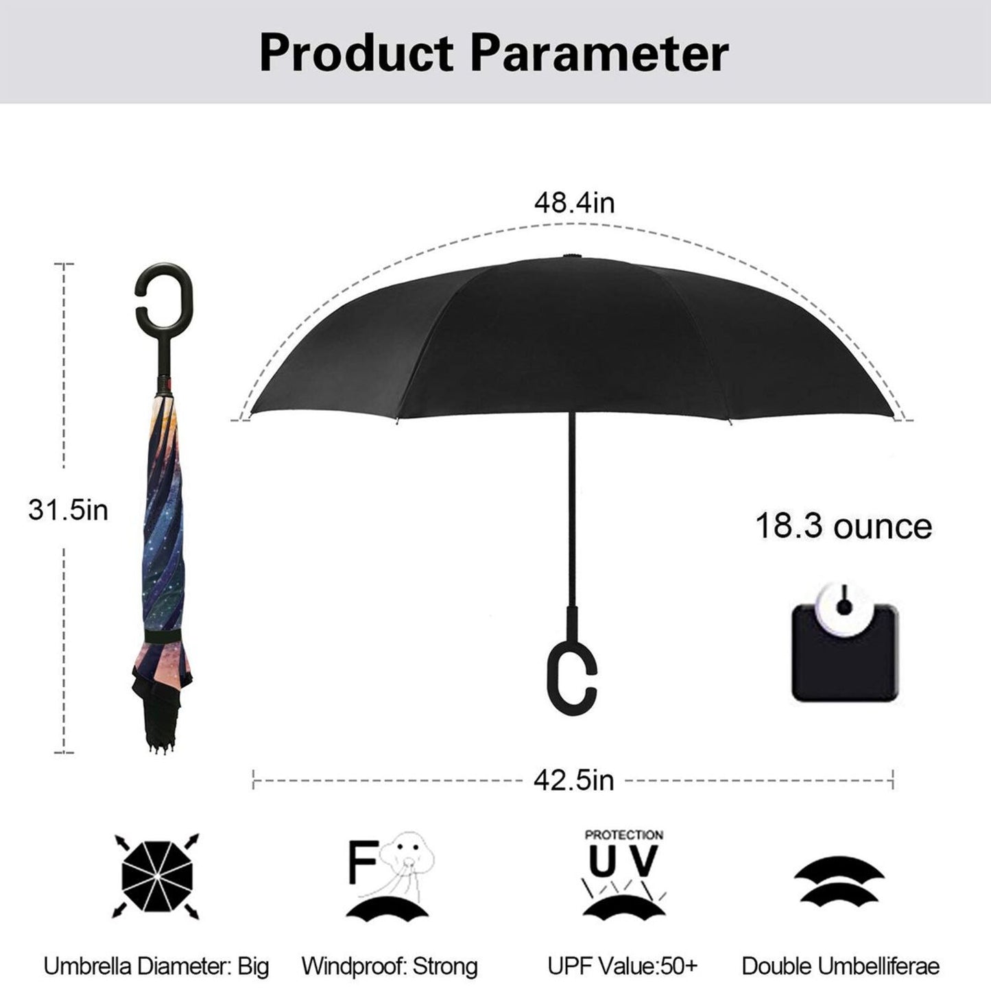 Parapluie inversé imprimé galaxie