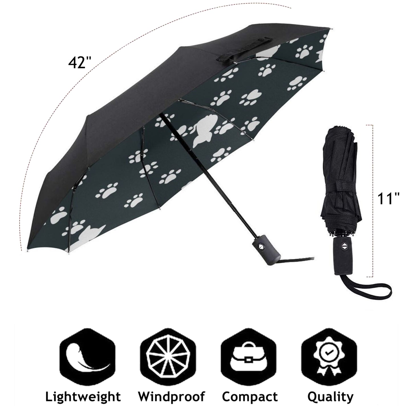 Parapluie compact anti-UV avec empreinte de patte à l'intérieur