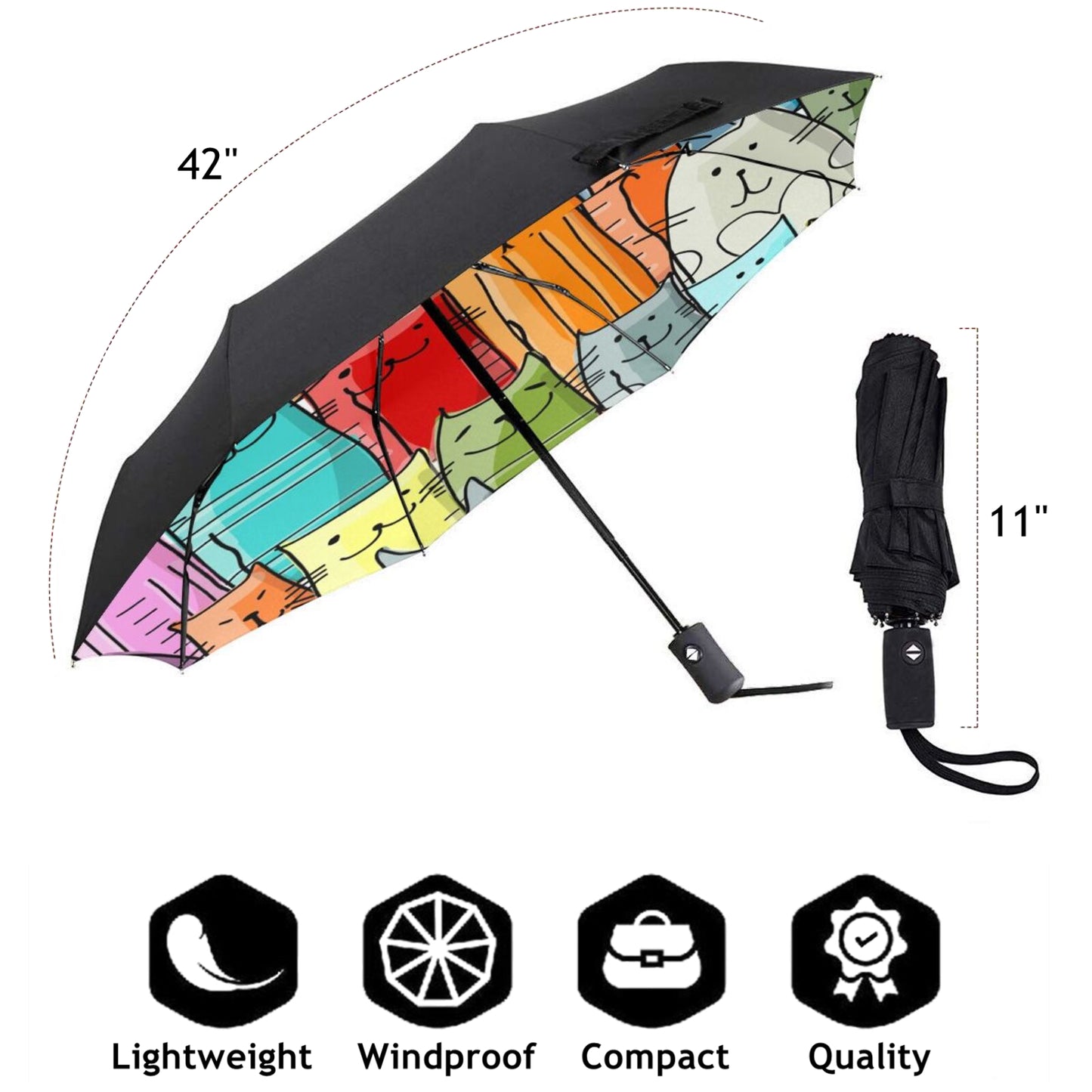 Parapluie pliable avec imprimé de chats amusants à l'intérieur