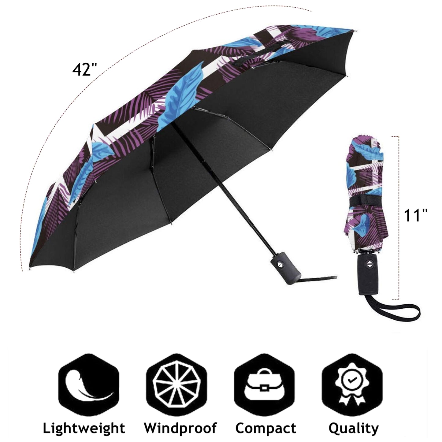 Faltbarer Automatik-Regenschirm mit Blatt-Design