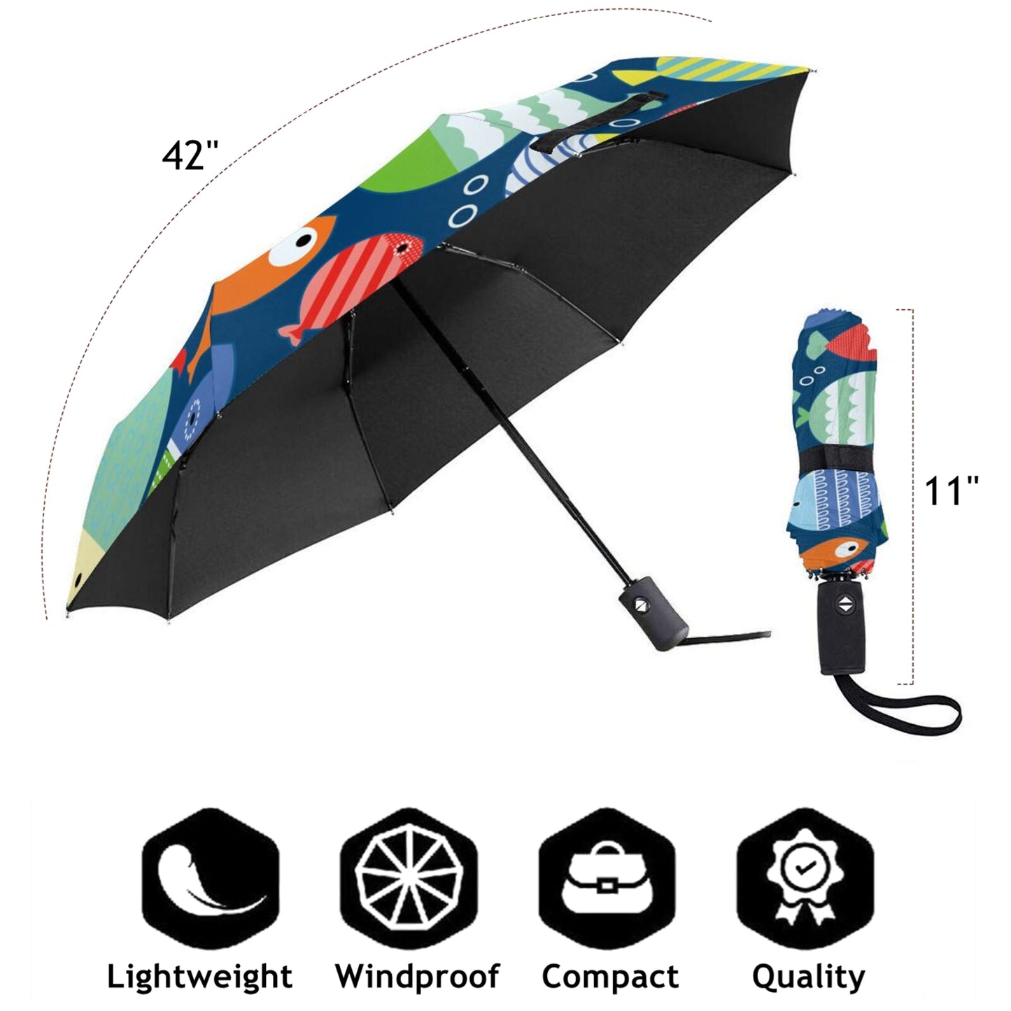 Faltbarer Mini-Regenschirm mit Anime-Fisch-Aufdruck