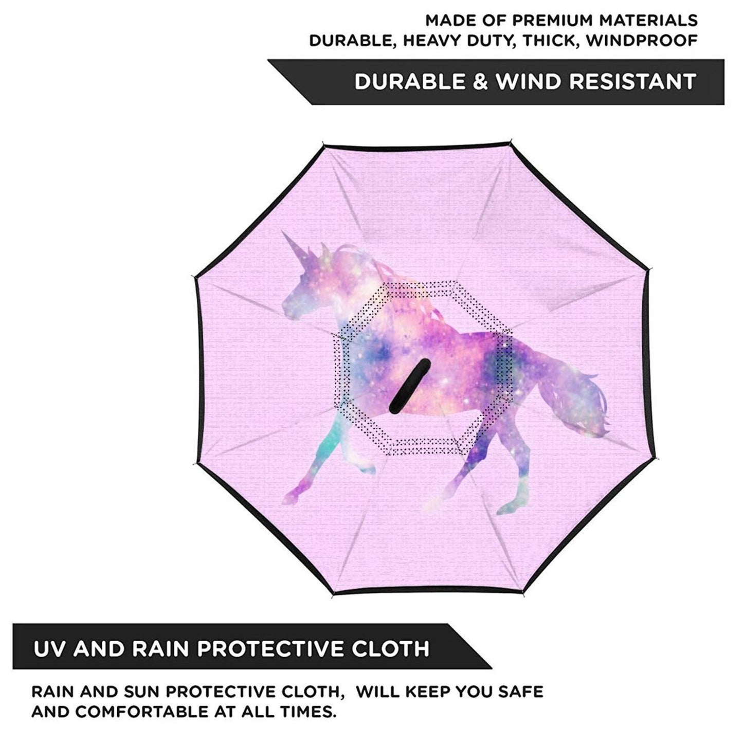 Umgekehrter Regenschirm mit Einhorn-Print