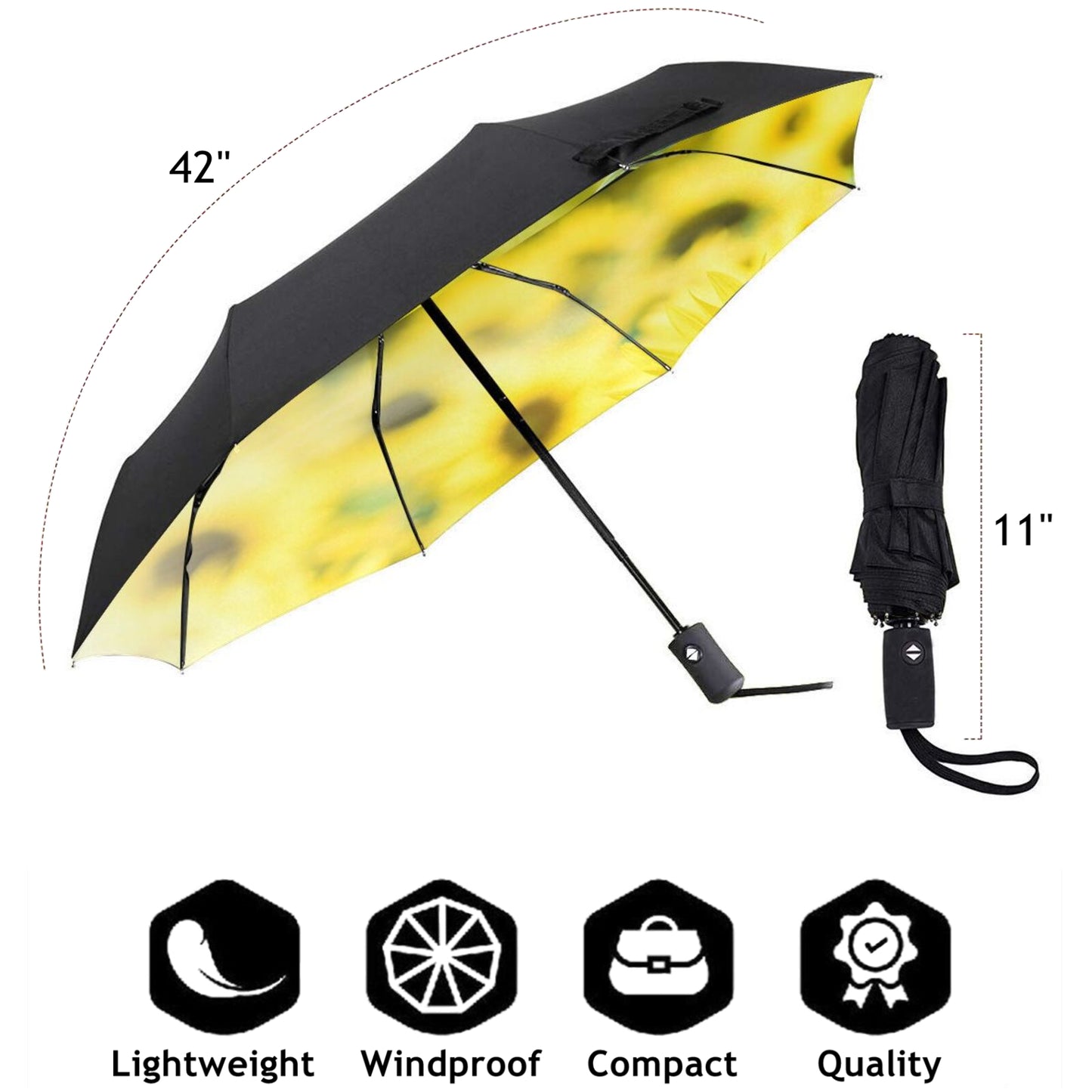 Petit parapluie compact à motif tournesol à l'intérieur